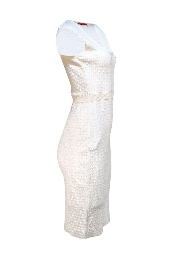 Carolina Herrera - Ivory Geometric Print Knit Sheath Dress Sz S - Current Boutique