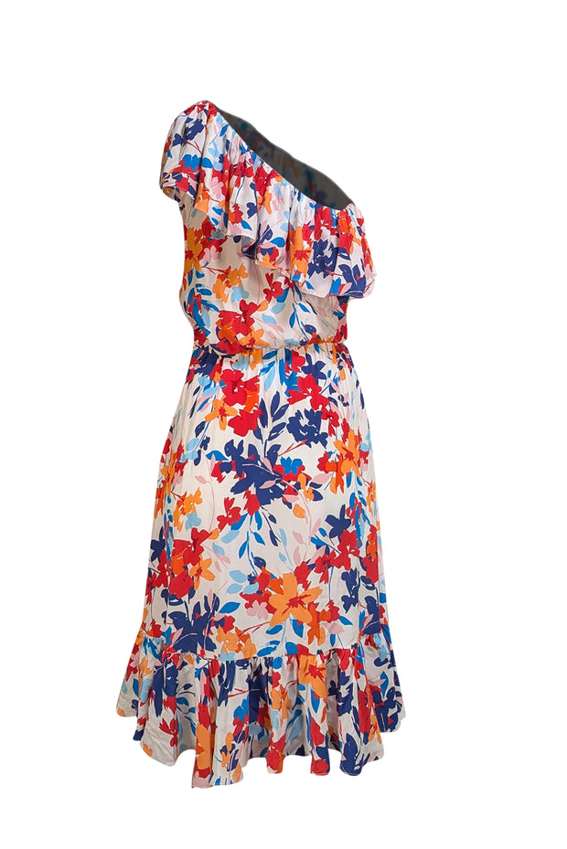 Parker - White, Red, Orange, & Blue Floral One Shoulder Dress Sz S - Current Boutique