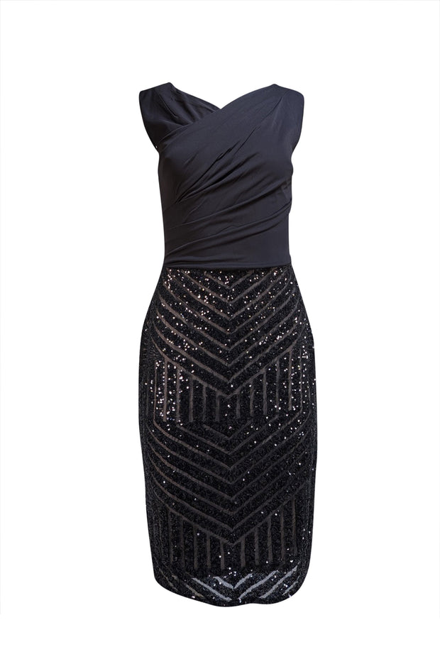 Vera Wang - Black Cowl Neck w/ Sequins Cocktail Dress Sz S - Current Boutique