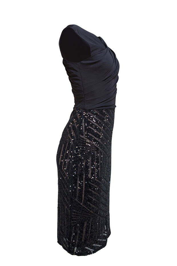 Vera Wang - Black Cowl Neck w/ Sequins Cocktail Dress Sz S - Current Boutique