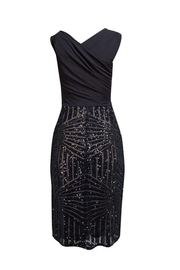 Vera Wang - Black Cowl Neck w/ Sequins Cocktail Dress Sz S - Current Boutique