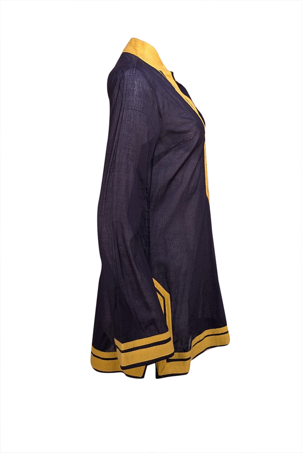 Tory Burch - Navy w/ Yellow Trim Tunic Blouse Sz 10 - Current Boutique