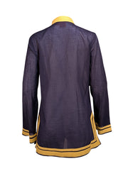 Tory Burch - Navy w/ Yellow Trim Tunic Blouse Sz 10 - Current Boutique