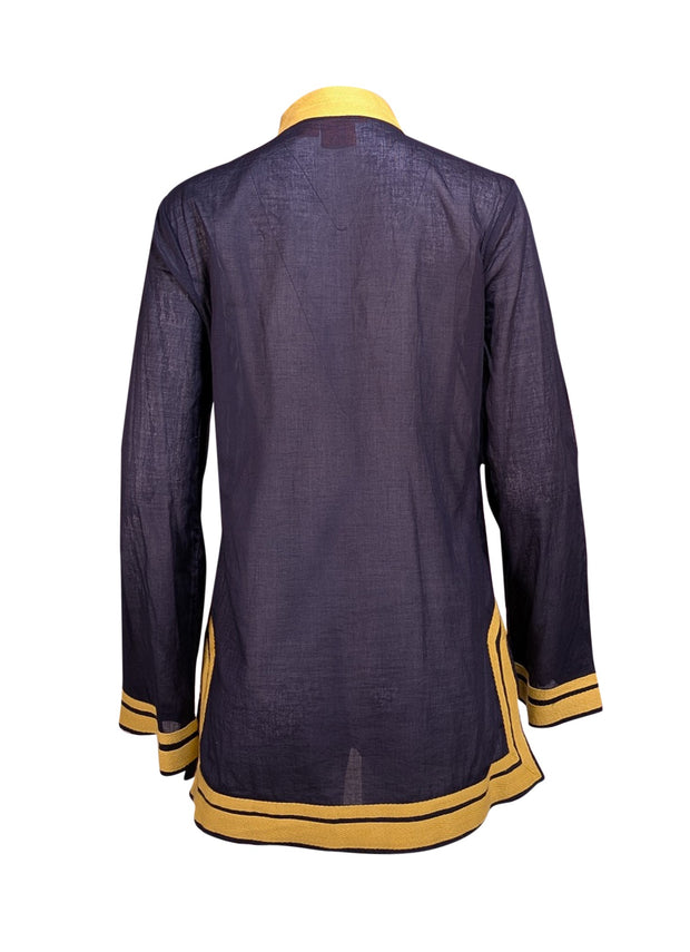 Tory Burch - Navy w/ Yellow Trim Tunic Blouse Sz 10 - Current Boutique