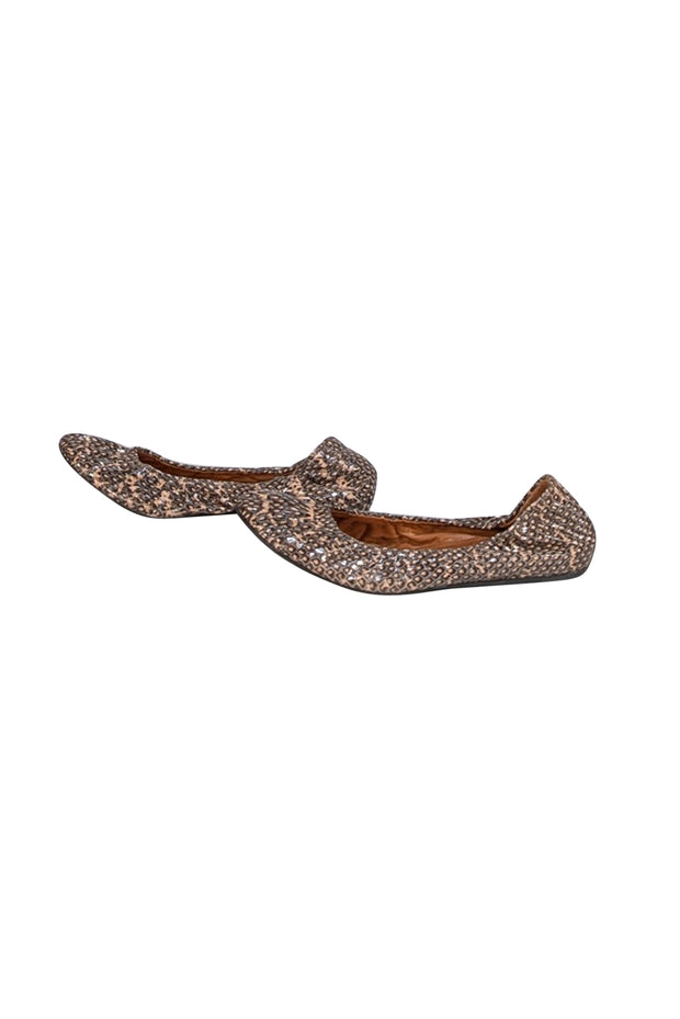 Lanvin - Tan & Black Snake Skin Print Flats Sz 12 - Current Boutique