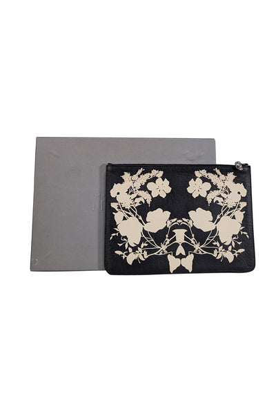 Alexander McQueen - Black & Cream Floral Print Leather Clutch - Current Boutique