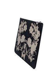 Alexander McQueen - Black & Cream Floral Print Leather Clutch - Current Boutique