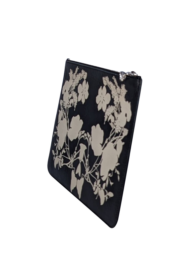 Alexander McQueen - Black & Cream Floral Print Leather Clutch - Current Boutique