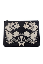 Alexander McQueen - Black & Cream Floral Print Leather Clutch - Current Boutique