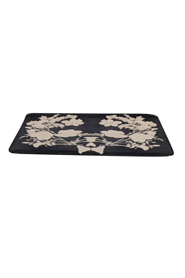Alexander McQueen - Black & Cream Floral Print Leather Clutch - Current Boutique