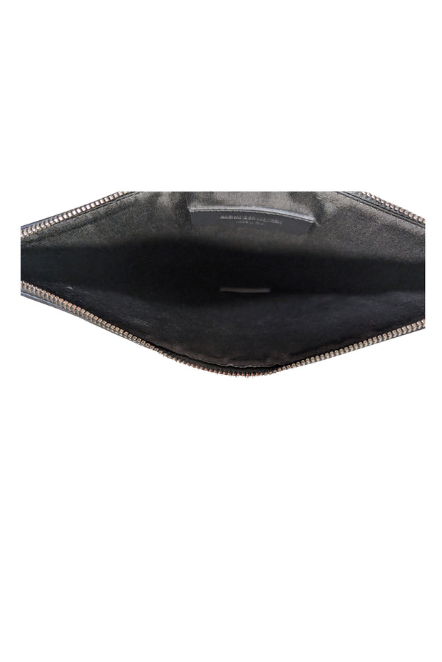 Alexander McQueen - Black & Cream Floral Print Leather Clutch - Current Boutique