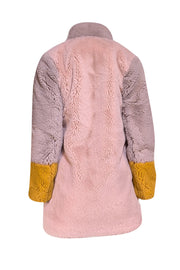 Apparis - Pink, Yellow, & Grey Color Blocked Faux Fur Coat Sz S - Current Boutique