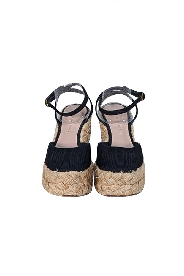 Loeffler Randall - Black Taffeta w/ Beige Raffia Wedges Sz 6 - Current Boutique