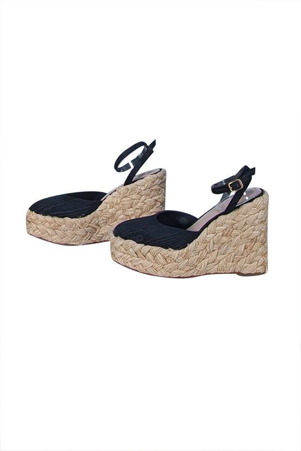 Loeffler Randall - Black Taffeta w/ Beige Raffia Wedges Sz 6 - Current Boutique