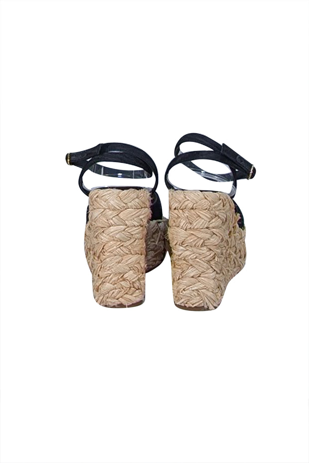 Loeffler Randall - Black Taffeta w/ Beige Raffia Wedges Sz 6 - Current Boutique
