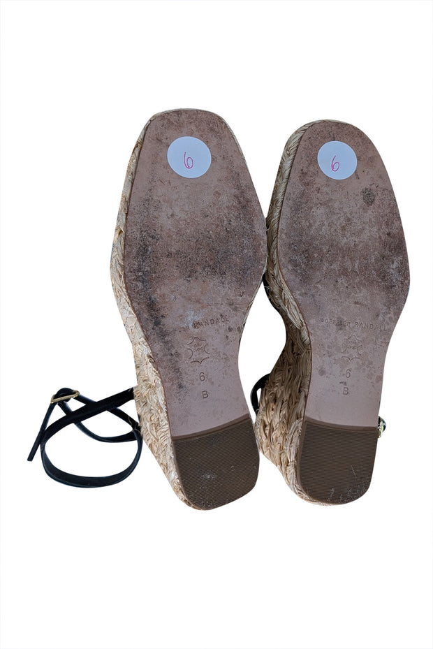 Loeffler Randall - Black Taffeta w/ Beige Raffia Wedges Sz 6 - Current Boutique