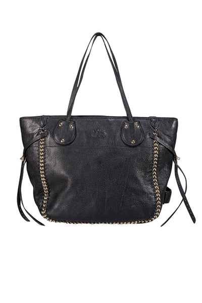 Coach - Black Leather Silver Braid Trim Tote Bag