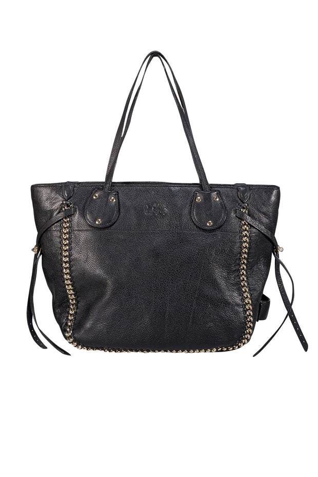 Coach - Black Leather Silver Braid Trim Tote Bag