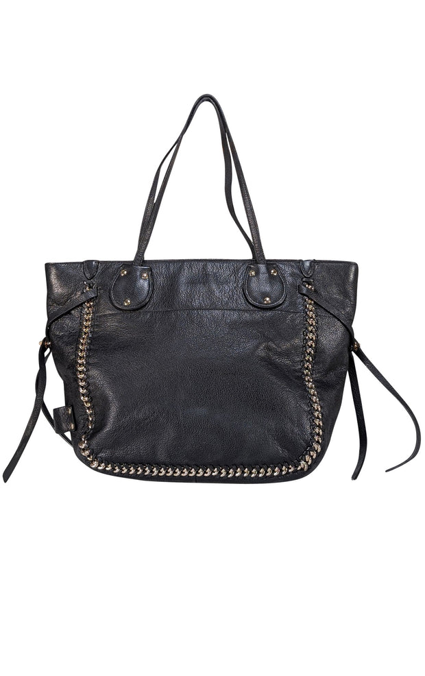 Coach - Black Leather Silver Braid Trim Tote Bag