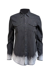 MOTHER - Black Denim Button Up Shirt w/ Acid Washed Raw Hem Sz M - Current Boutique