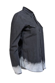MOTHER - Black Denim Button Up Shirt w/ Acid Washed Raw Hem Sz M - Current Boutique
