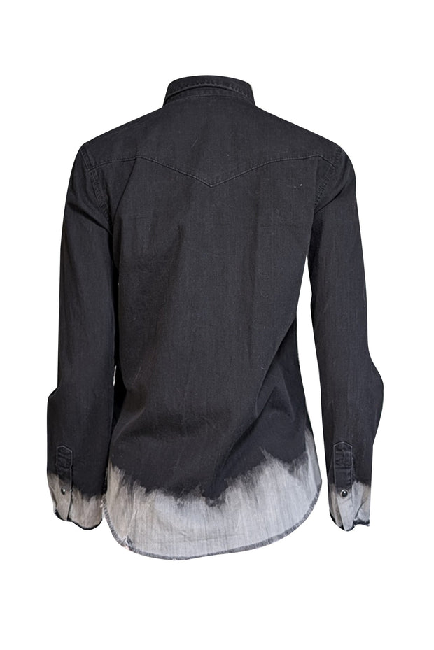 MOTHER - Black Denim Button Up Shirt w/ Acid Washed Raw Hem Sz M - Current Boutique