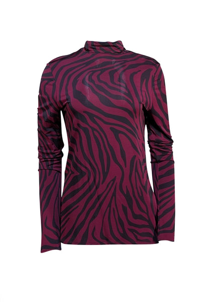 Layeur - Maroon & Black Zebra Print Turtleneck Shirt Sz L - Current Boutique