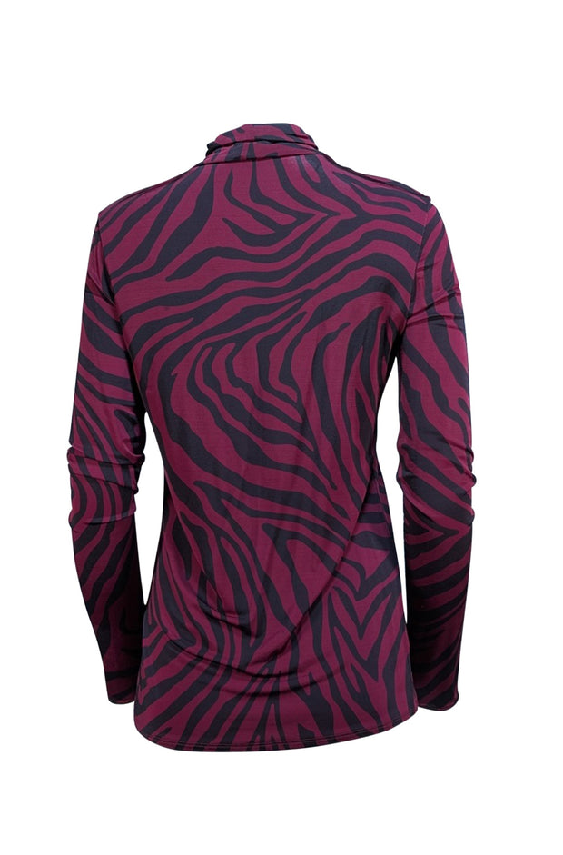 Layeur - Maroon & Black Zebra Print Turtleneck Shirt Sz L - Current Boutique