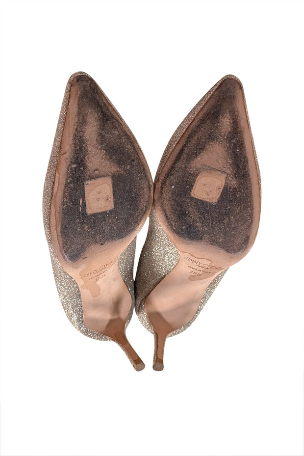 Jimmy Choo - Light Gold Glitter Low Heel Pumps Sz 8.5 - Current Boutique