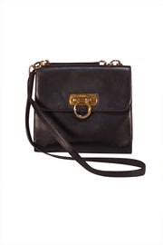 Ferragamo - Black Leather Front Flap Crossbody Bag