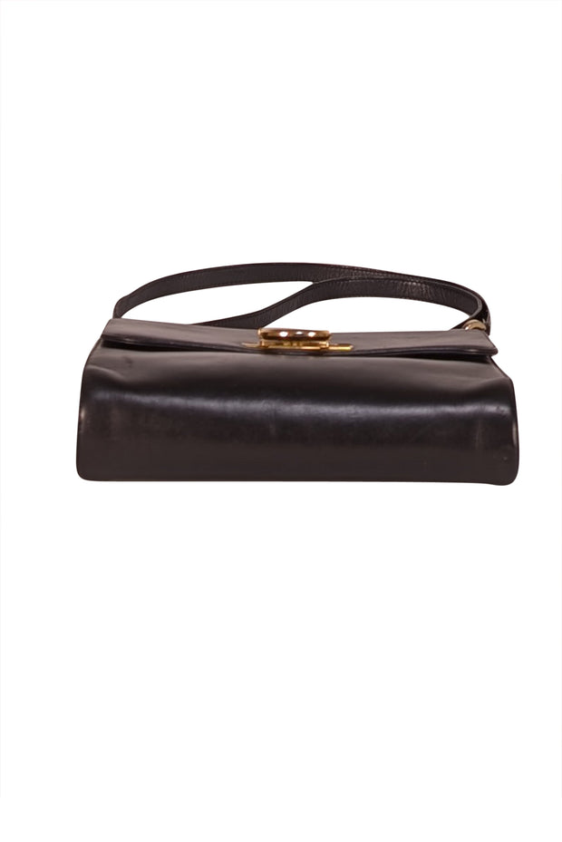 Ferragamo - Black Leather Front Flap Crossbody Bag