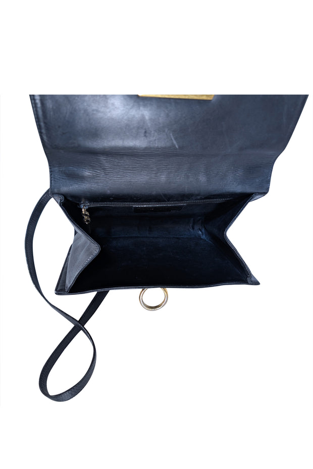Ferragamo - Black Leather Front Flap Crossbody Bag