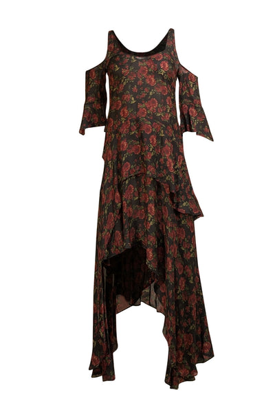 IRO - Black & Red Floral Cold Shoulder Maxi Dress Sz 2