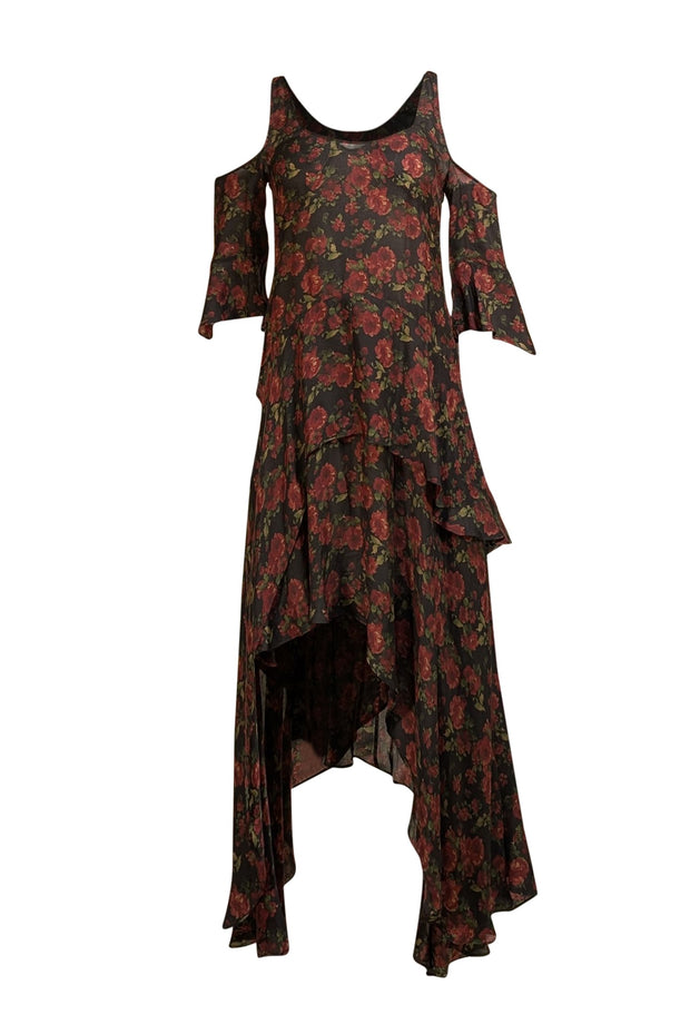 IRO - Black & Red Floral Cold Shoulder Maxi Dress Sz 2