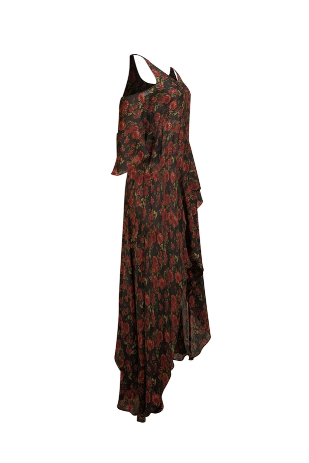 IRO - Black & Red Floral Cold Shoulder Maxi Dress Sz 2