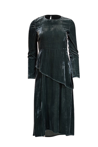 Maje - Green Velvet Long Sleeve Dress Sz 6 - Current Boutique