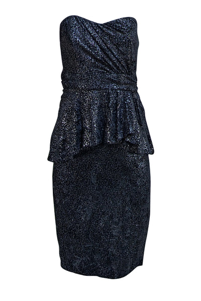 Badgley Mischka - Black Metallic Print Velvet Strapless Dress Sz 2 - Current Boutique