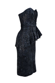 Badgley Mischka - Black Metallic Print Velvet Strapless Dress Sz 2 - Current Boutique