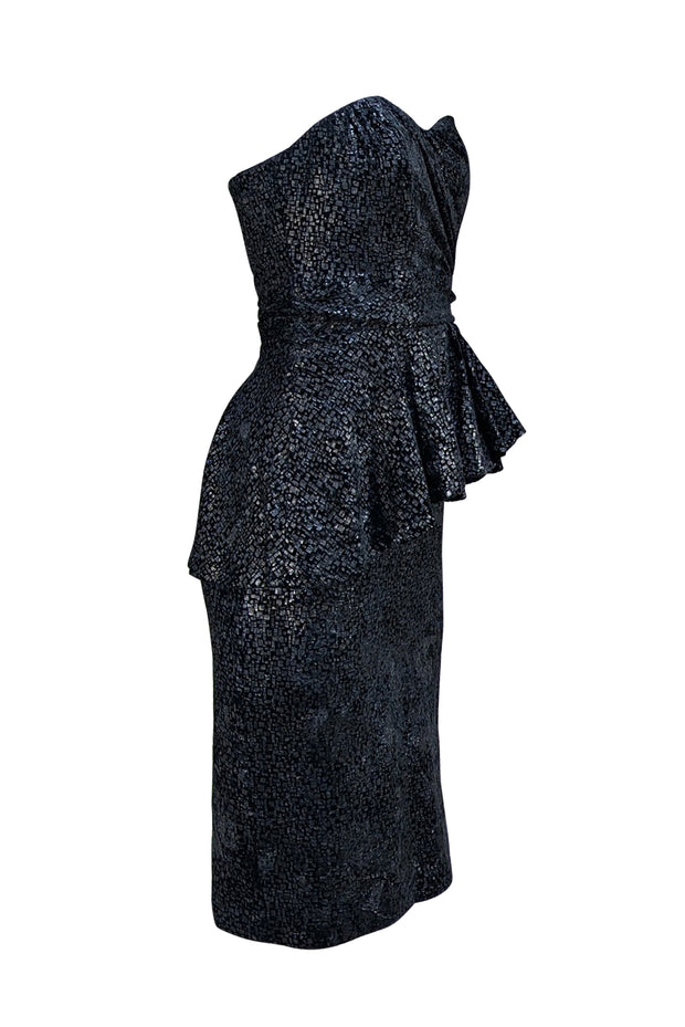 Badgley Mischka - Black Metallic Print Velvet Strapless Dress Sz 2 - Current Boutique