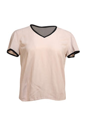 Giorgio Armani - Cream & Black Trim Short Sleeve Top Sz 6 - Current Boutique