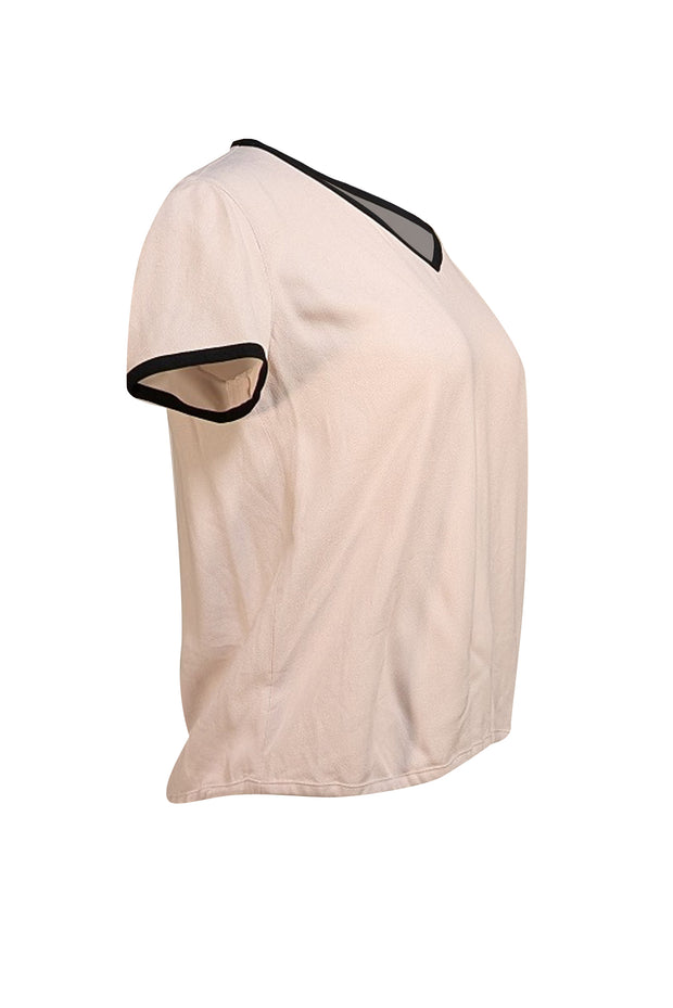 Giorgio Armani - Cream & Black Trim Short Sleeve Top Sz 6 - Current Boutique
