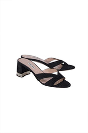 Miu Miu - Black Suede Jewel Trim Mule Heels Sz 11 - Current Boutique