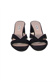 Miu Miu - Black Suede Jewel Trim Mule Heels Sz 11 - Current Boutique