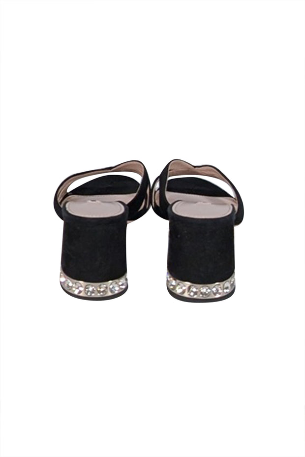Miu Miu - Black Suede Jewel Trim Mule Heels Sz 11 - Current Boutique