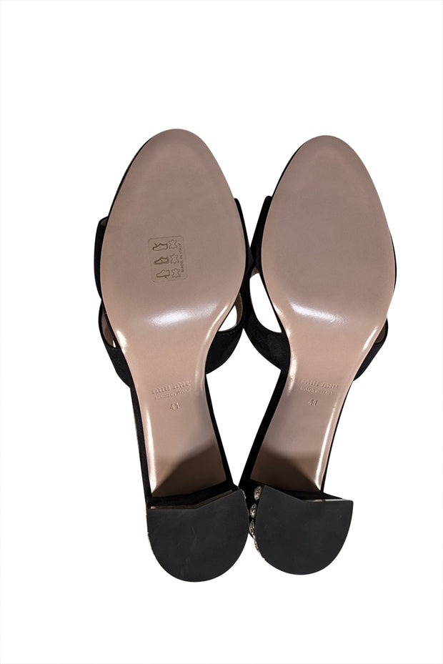 Miu Miu - Black Suede Jewel Trim Mule Heels Sz 11 - Current Boutique