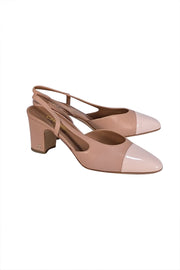 Chanel - Beige Two Tone Leather Sling Back Low Pumps Sz 11 - Current Boutique