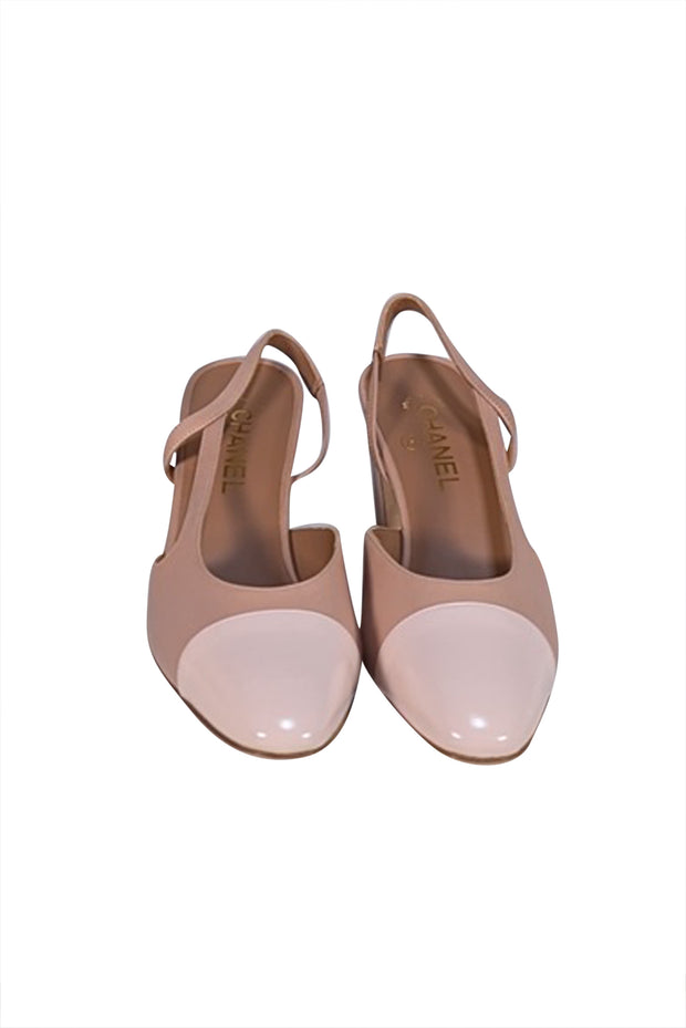 Chanel - Beige Two Tone Leather Sling Back Low Pumps Sz 11 - Current Boutique