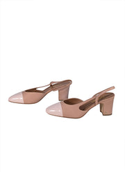 Chanel - Beige Two Tone Leather Sling Back Low Pumps Sz 11 - Current Boutique