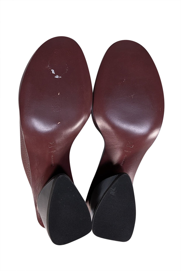Mercedes Castillo -Maroon Pebbled Leather Mule Heels Sz 11 - Current Boutique