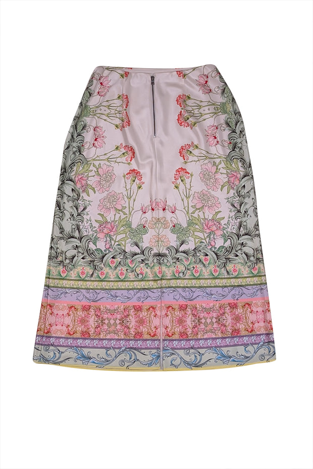 Alice & Olivia - Ivory, Green, & Pink Floral Slip Skirt Sz 12 - Current Boutique